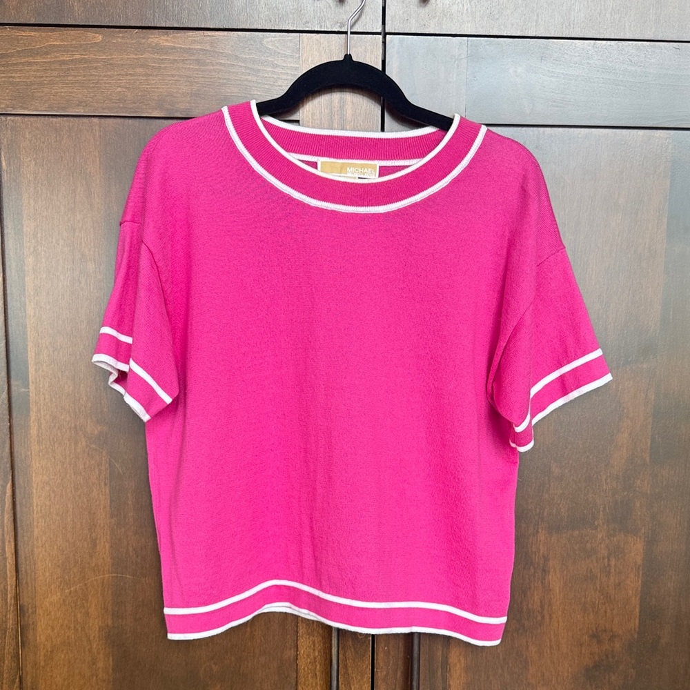 ⚜️ MICHAEL KORS Women’s Fuchsia Short Sleeve Sweater Size Small ⚜️ - Picture 12 of 15